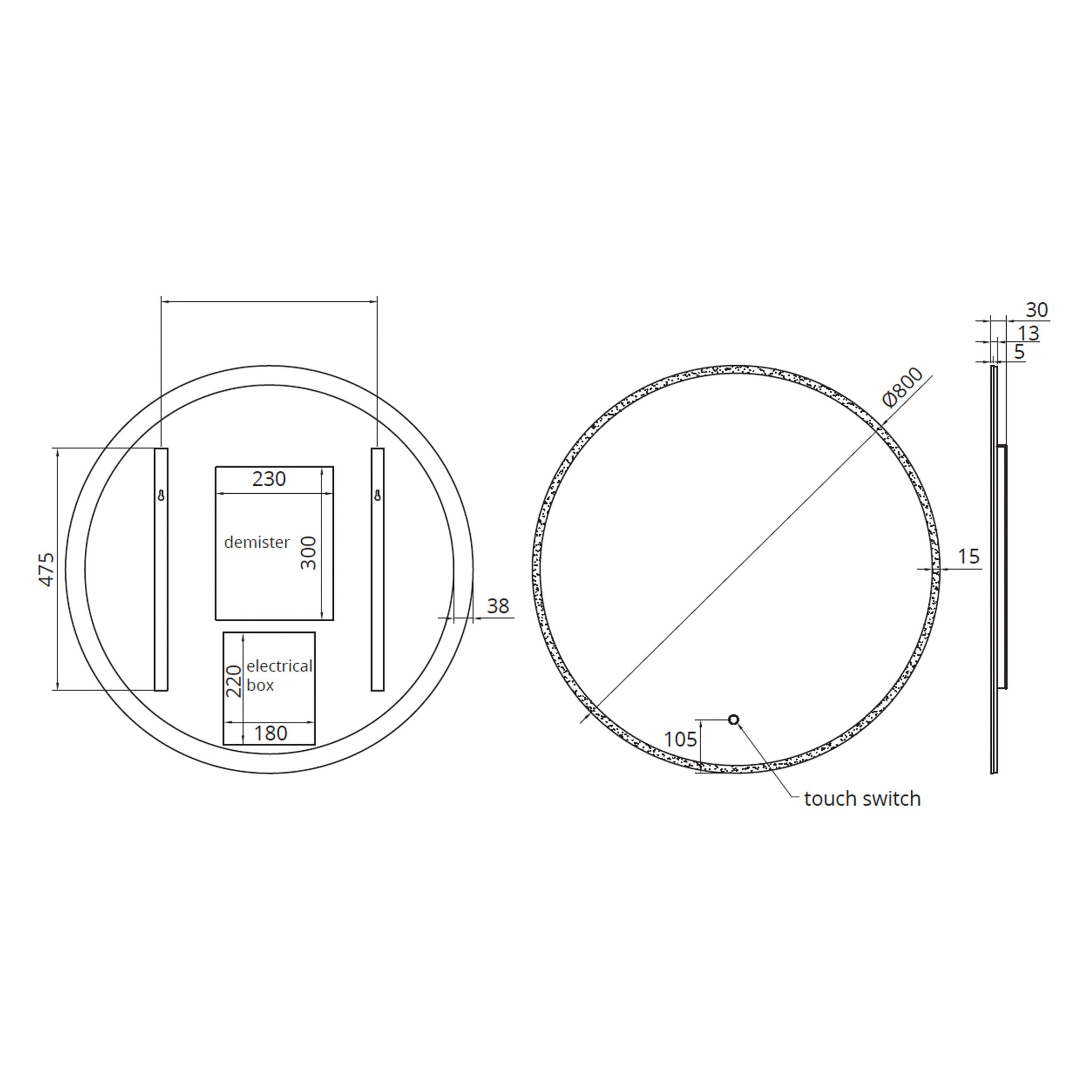 Sonas Sansa Round LED Illuminated Mirror 800 x 800mm