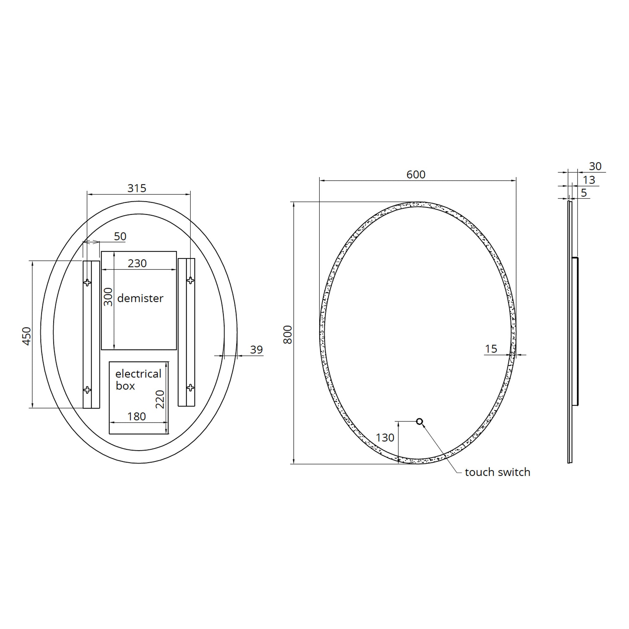 Sonas Sansa Oval LED Illuminated Mirror 600 x 800mm