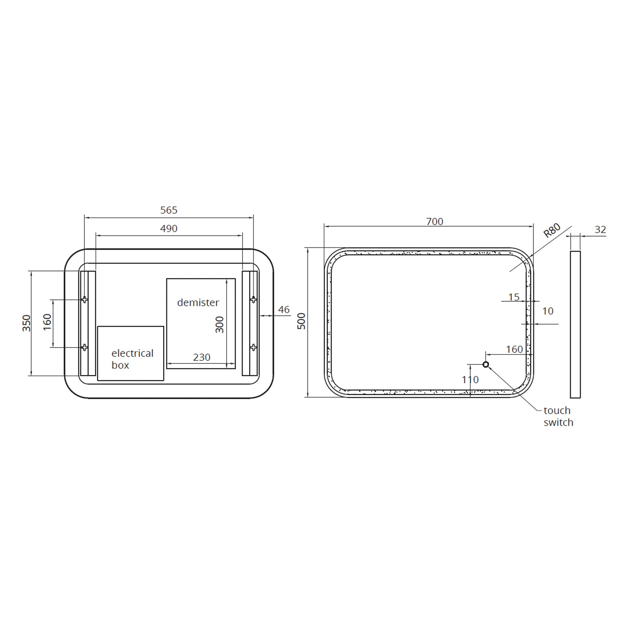 Sonas Astrid Beam Rectangle LED Illuminated Mirror 500 x 700mm