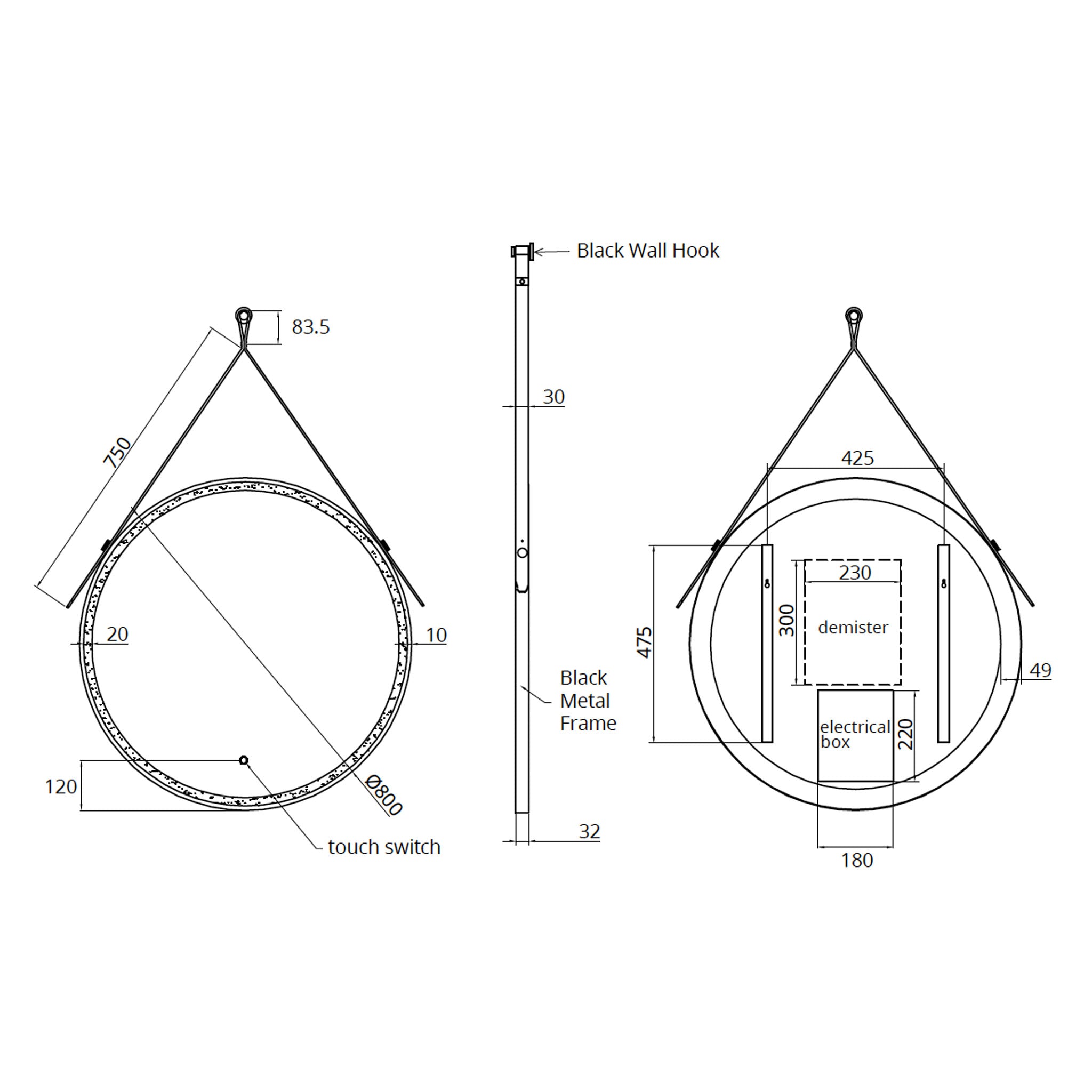 Sonas Astrid Style Round LED Illuminated Mirror 800 x 800mm