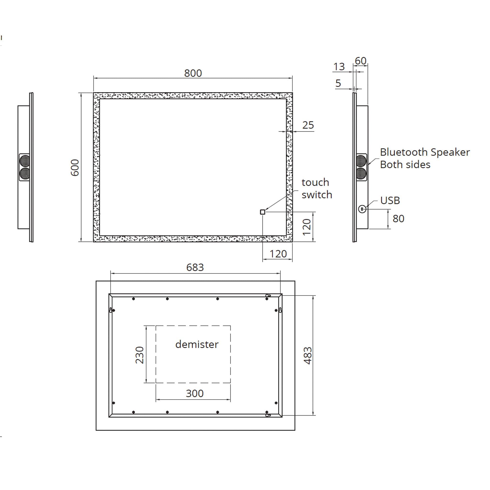 Sonas Sansa Sound LED Bluetooth Illuminated Mirror 600 x 800mm