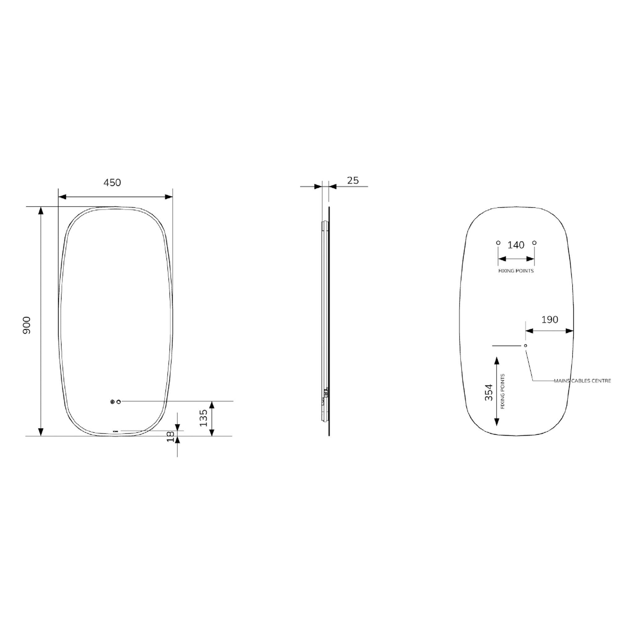 Sonas Echo Arena LED Illuminated Mirror 450 x 900mm