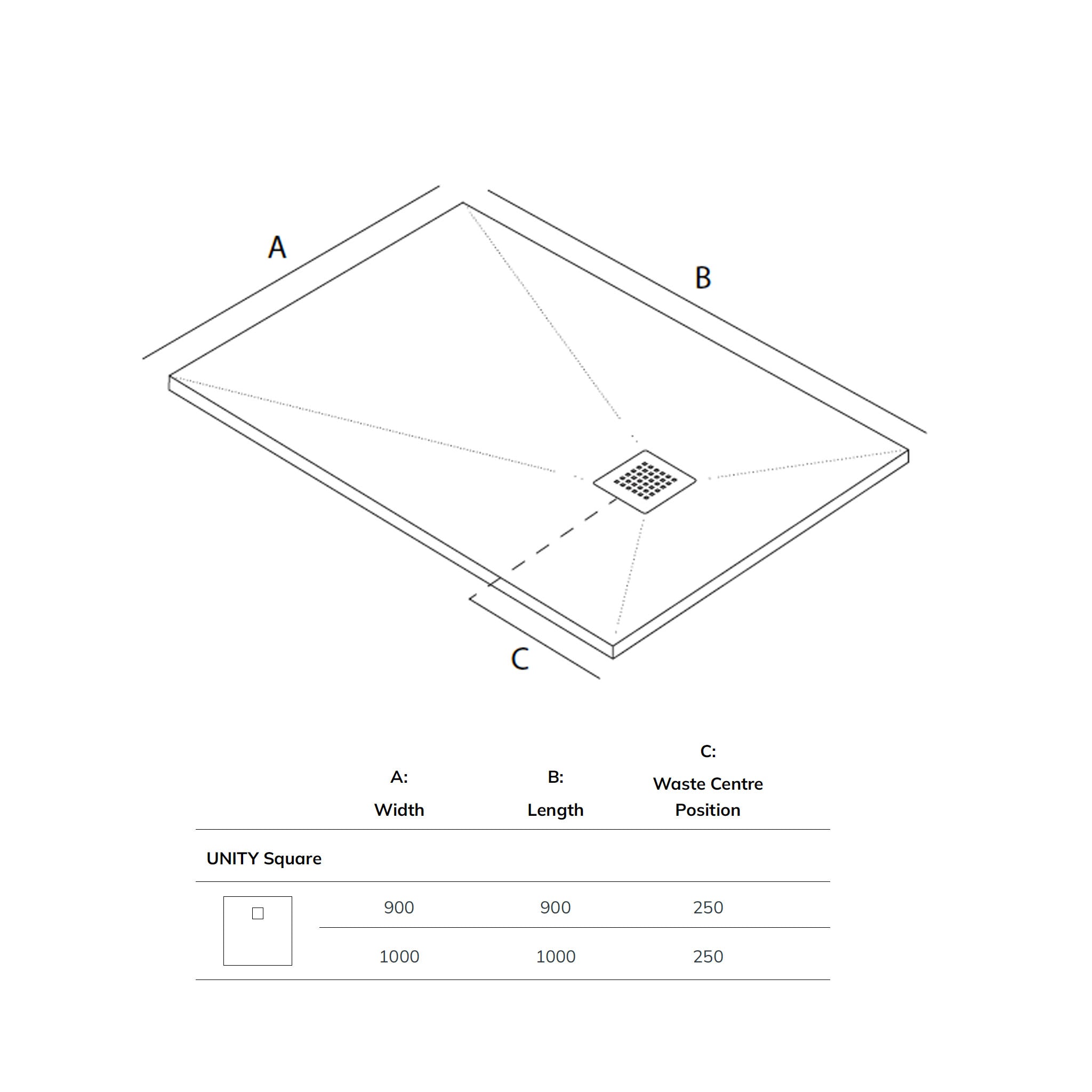 Sonas Unity Marble Effect Square Shower Tray & Waste