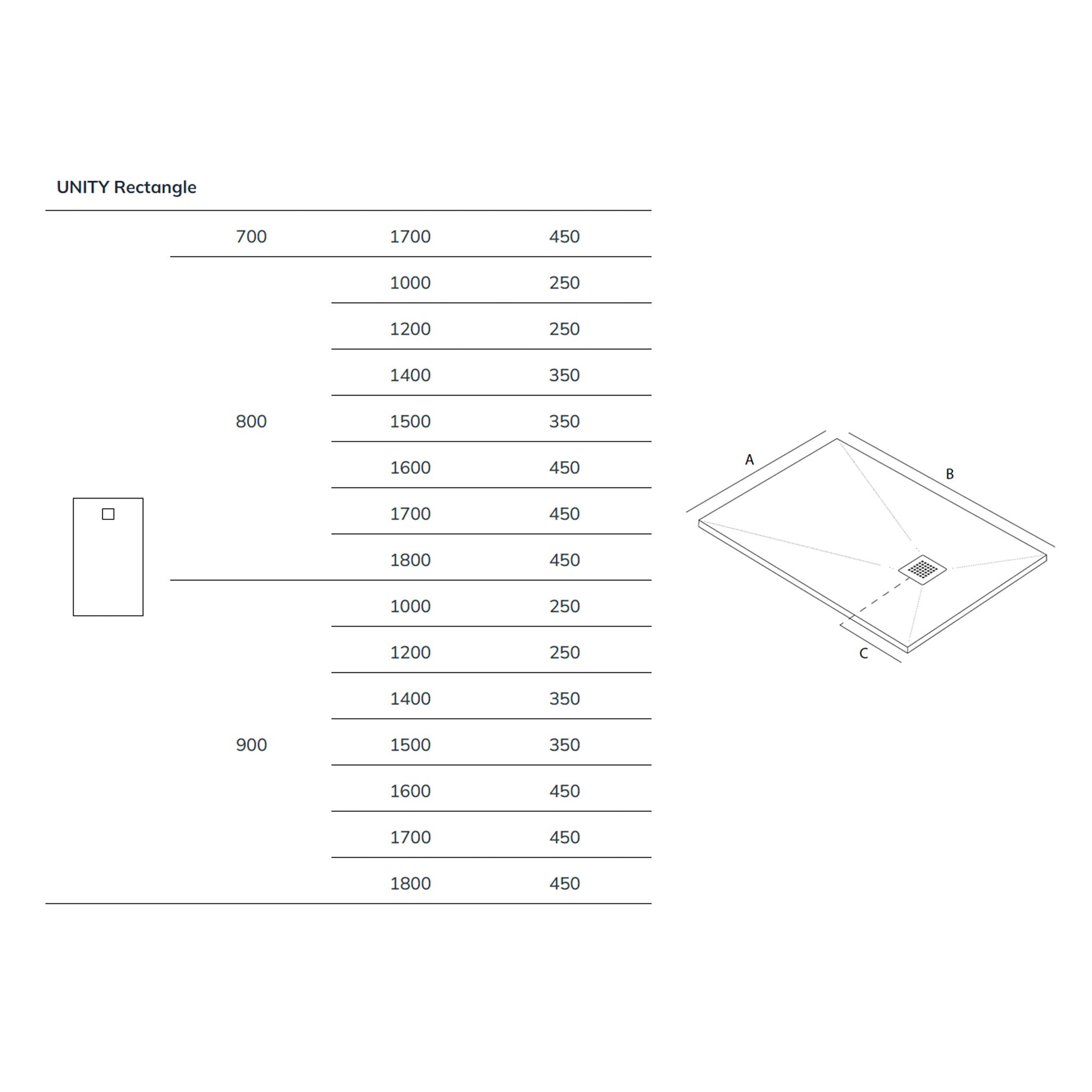 Sonas Unity Marble Effect Rectangular Shower Tray & Waste