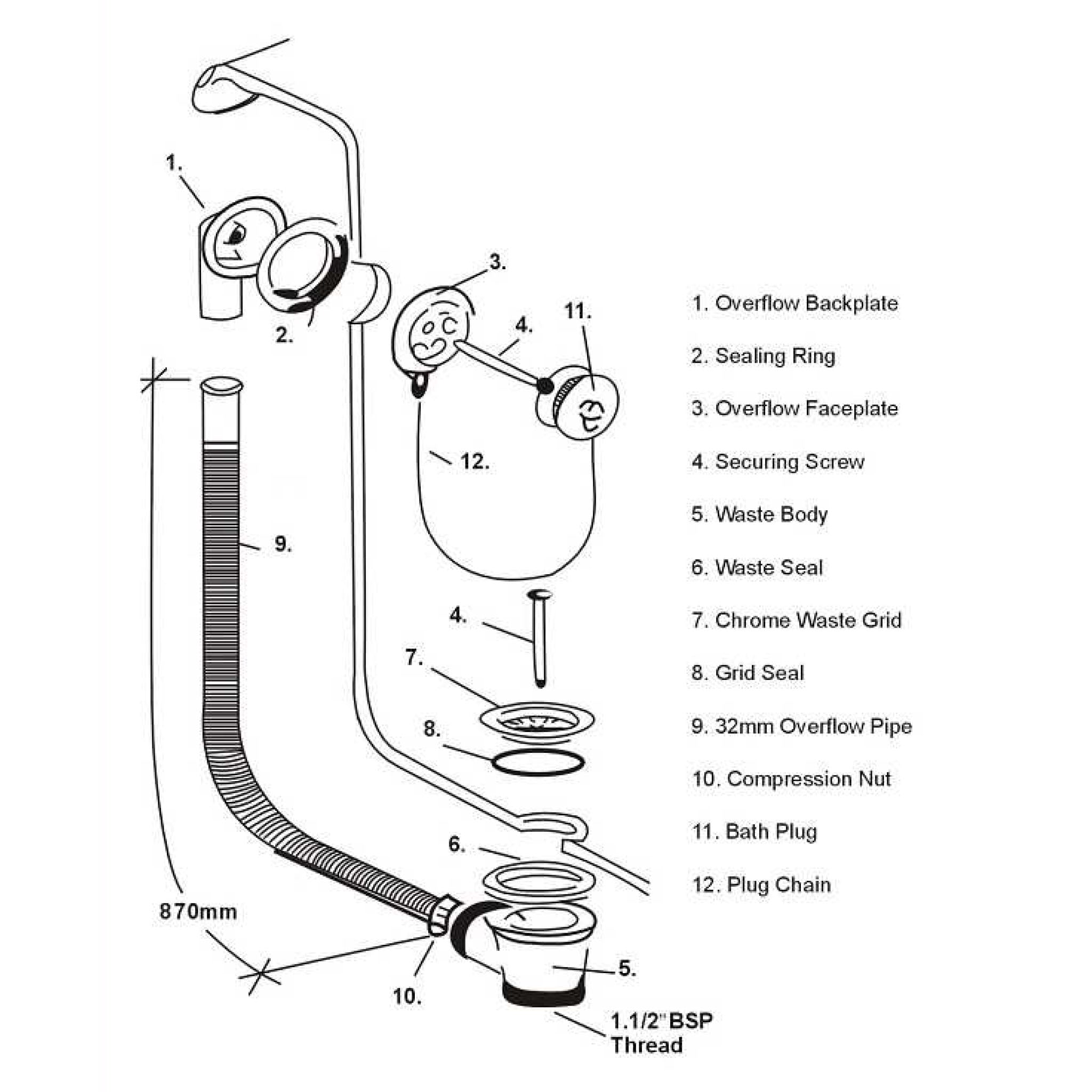 BC Designs Plug & Chain Concealed Bath Waste