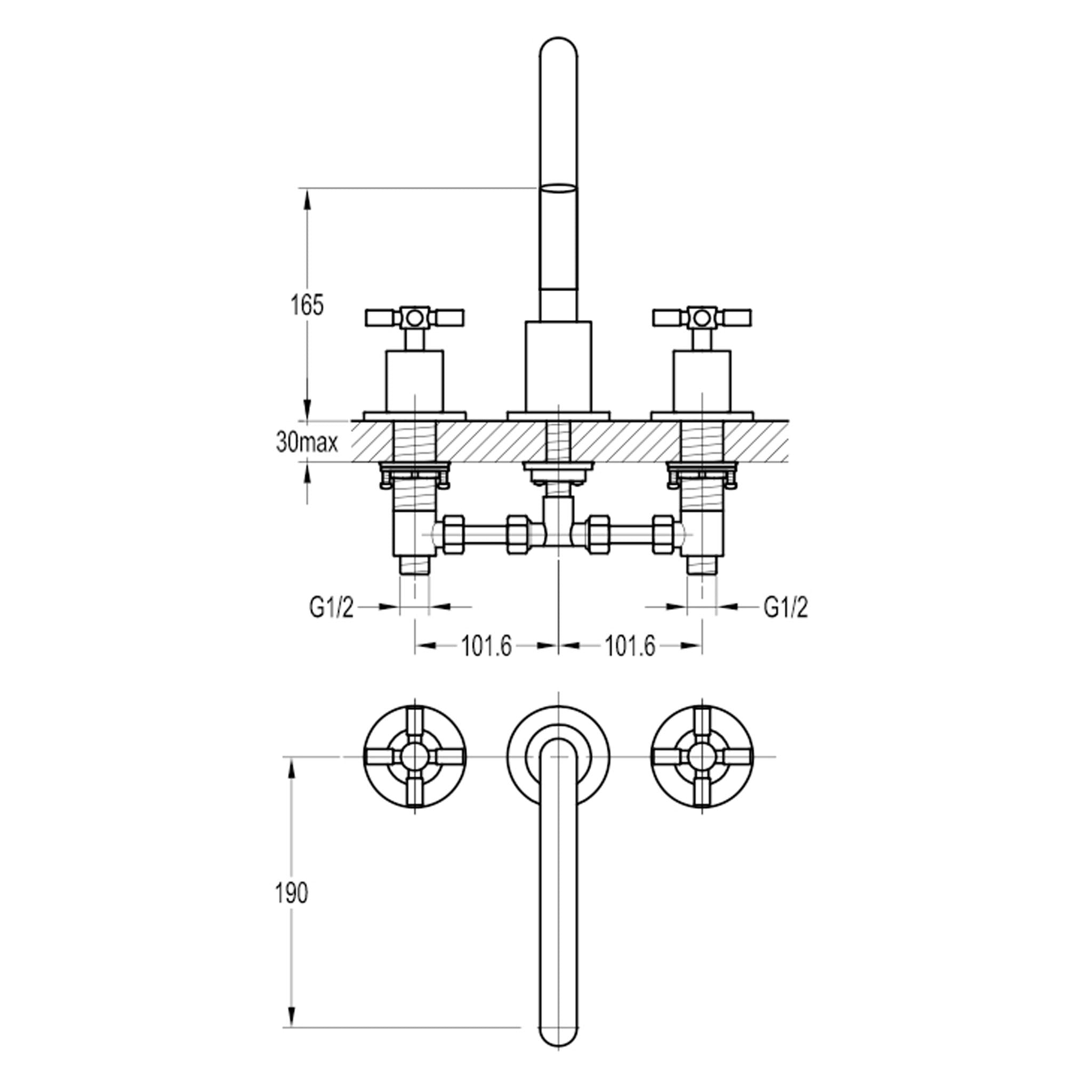 Flova XL 3-Hole Deck Mounted Bath Filler Tap