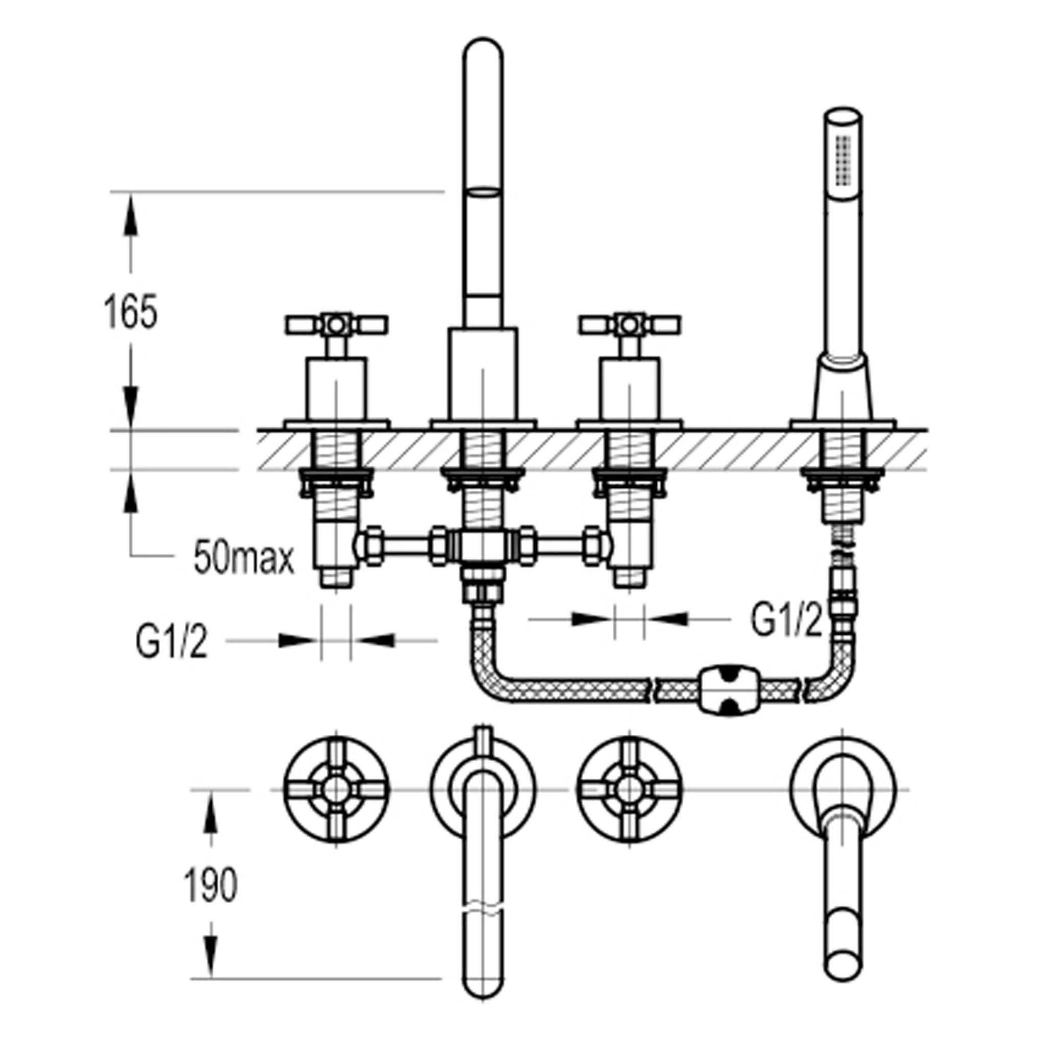 Flova XL 4-Hole Deck Mounted Bath Shower Mixer Tap