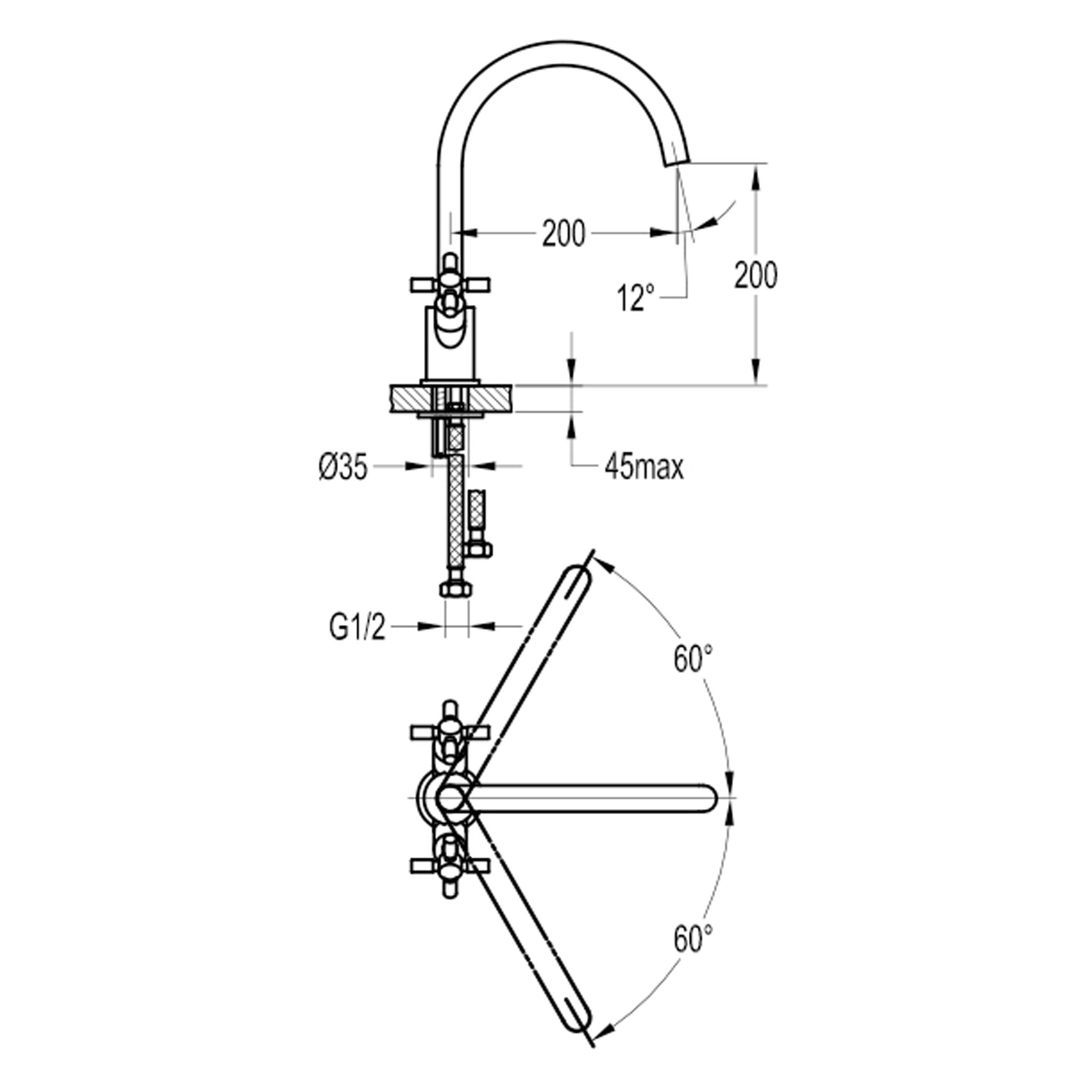 Flova XL Cross Two Handle Swivel Spout Kitchen Mixer Tap