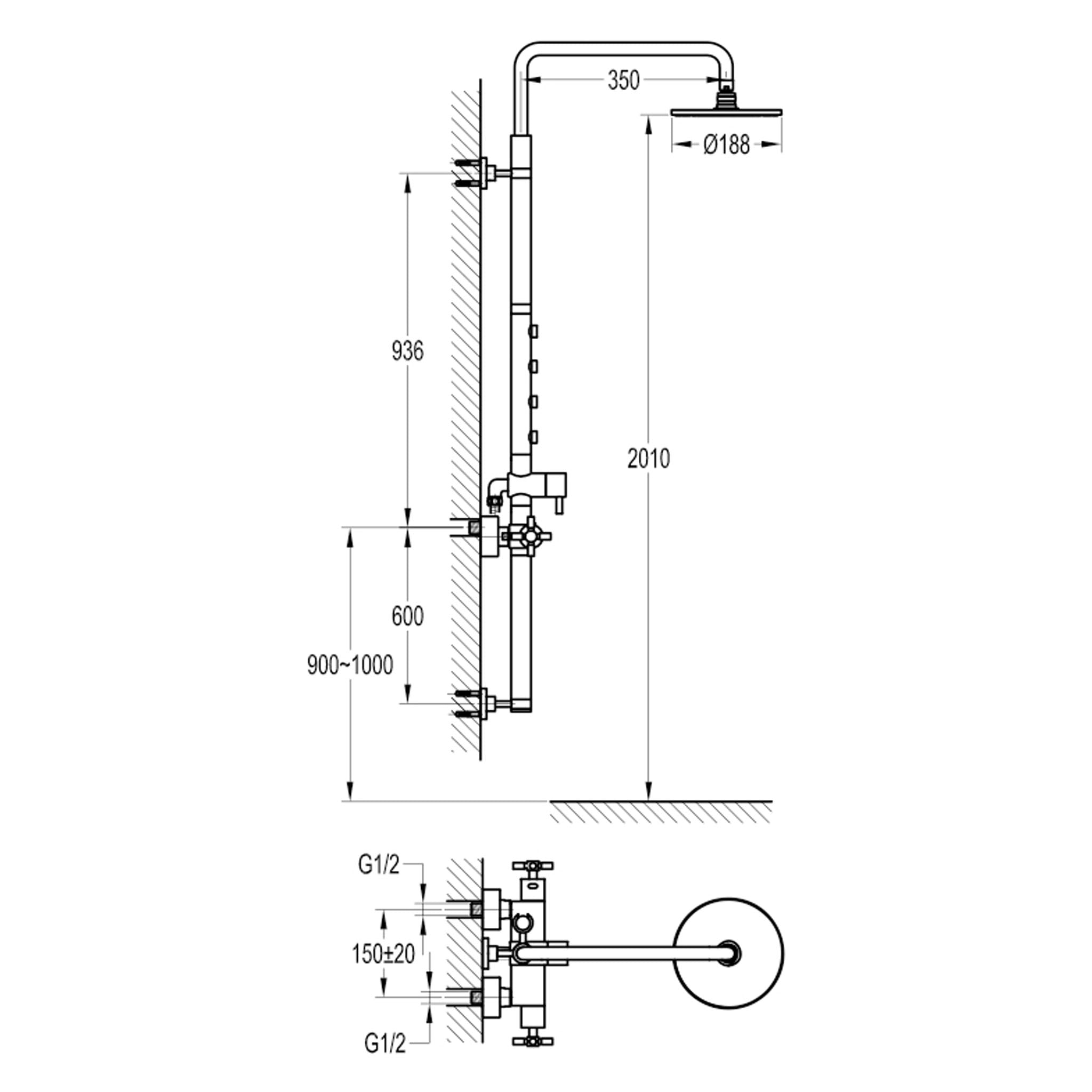 Flova XL Exposed Thermostatic Shower Shower Column With Body Jets