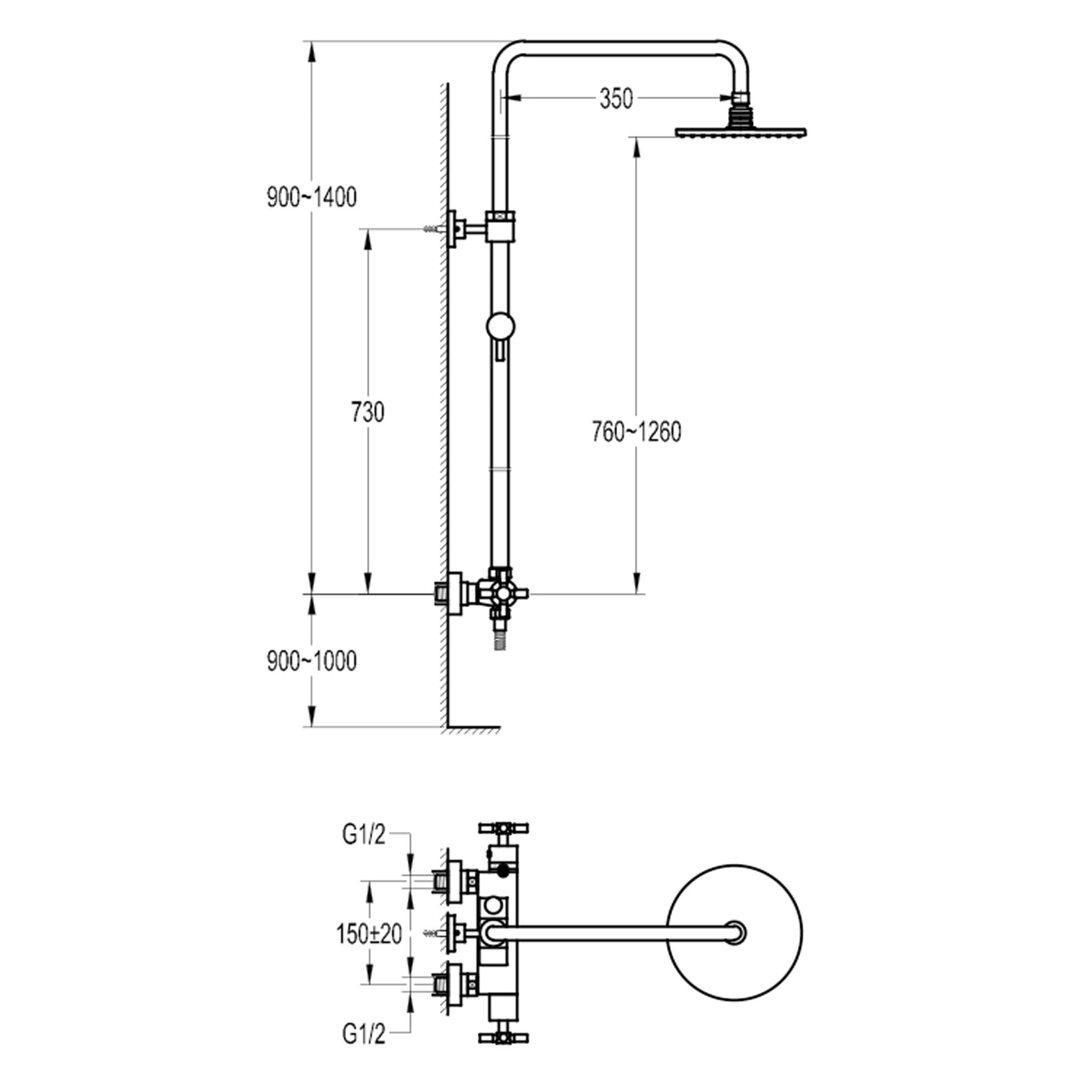 Flova XL Exposed Thermostatic Shower Adjustable Height Shower Column