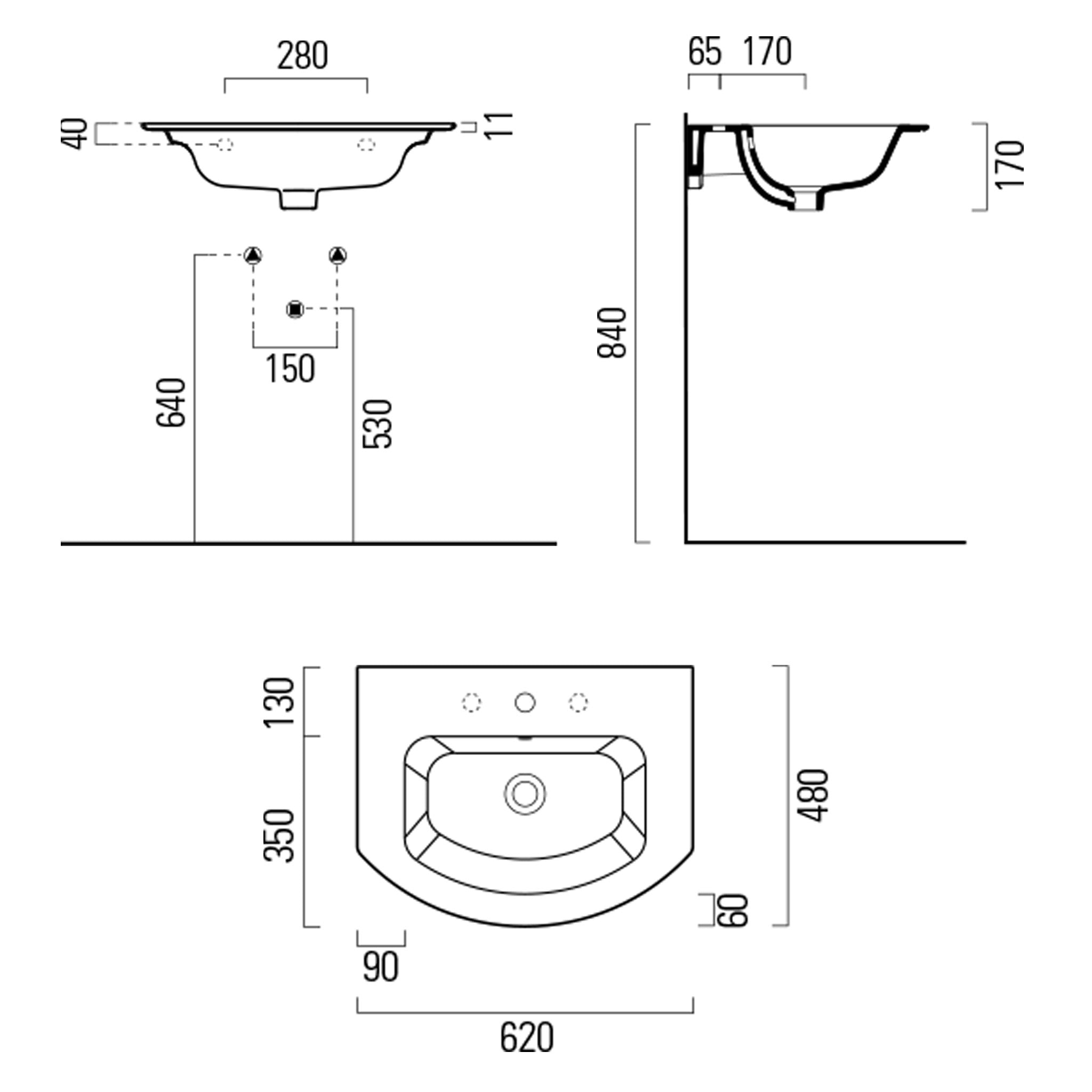 GSI Pura Curved 62 x 48 Washbasin