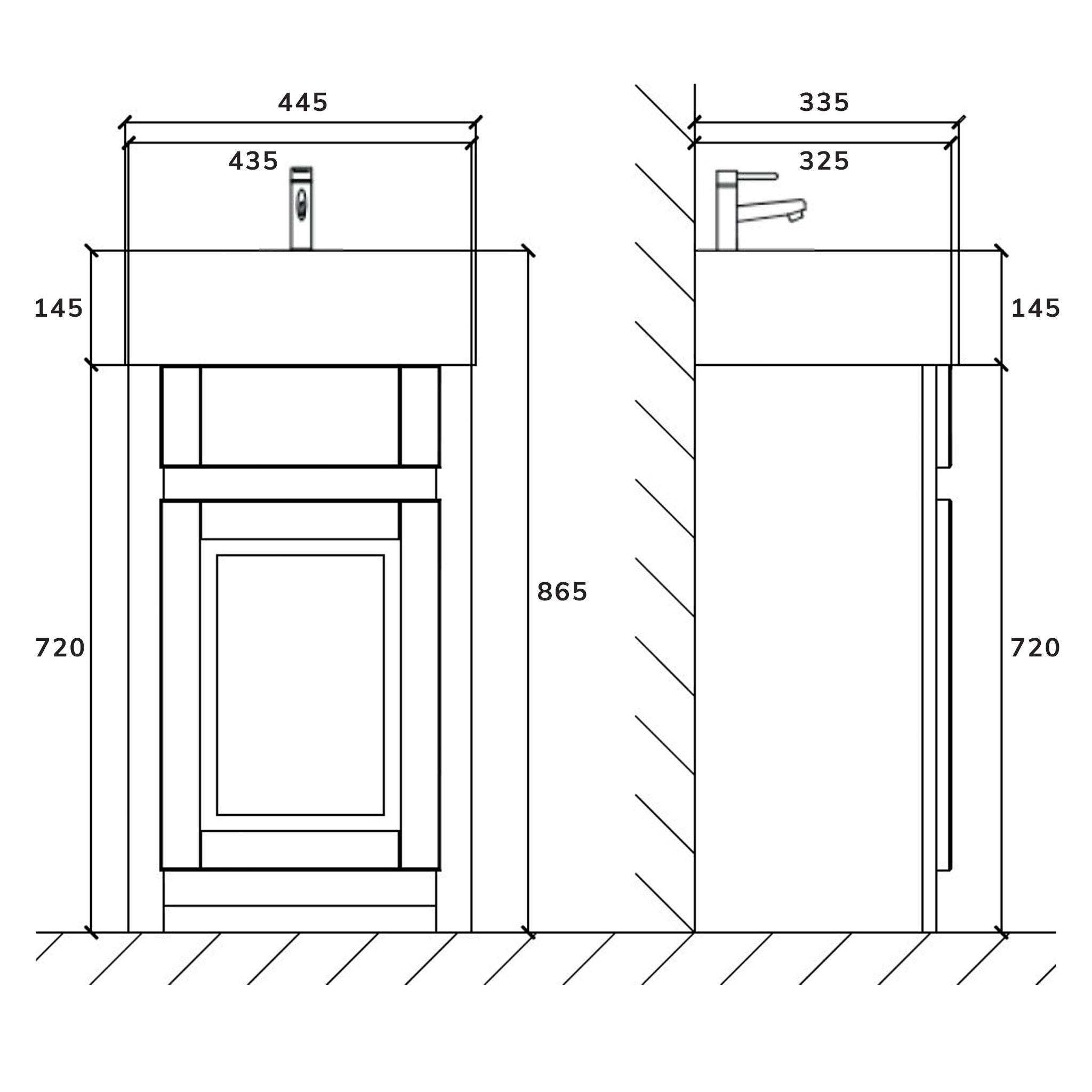 Union Terrace 445 Floor Mounted Cloakroom Vanity Unit & Basin